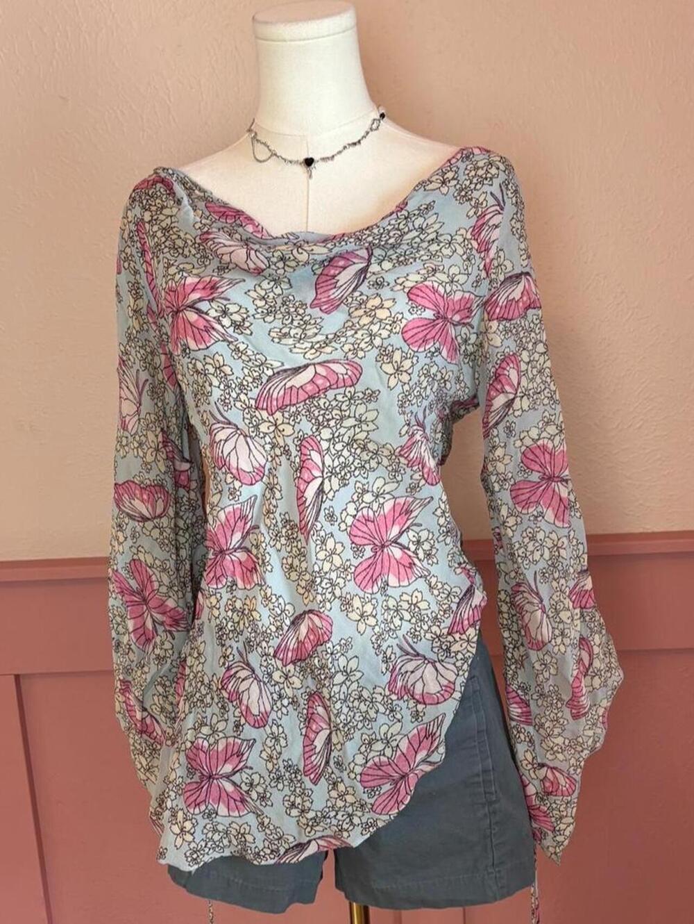 fairy whimsical asymmetrical hem top angie vintage 90s butterfly cowl bell
